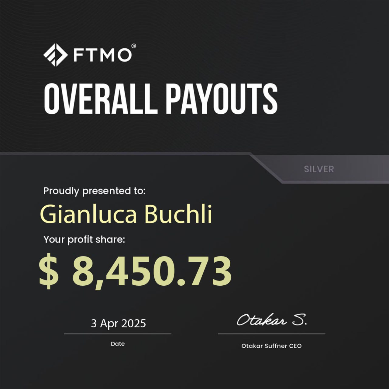 FTMO Payout $8,450.73 — Gianluca Buchli
